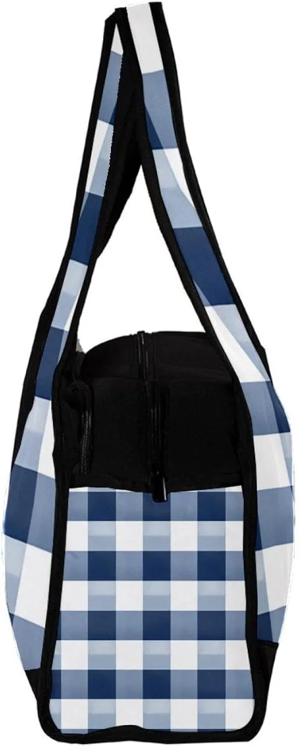 Gym Bags for Men,Travel Duffel Bags for Women,Blue White Plaid,Workout Bag