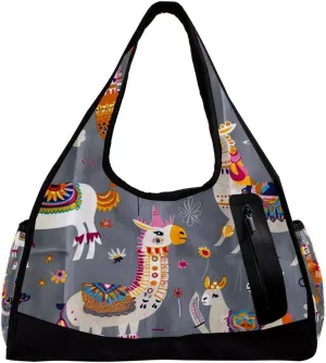 Gym Bags for Men,Travel Duffel Bags for Women,Camel Plant Cartoon Llama,Workout Bag
