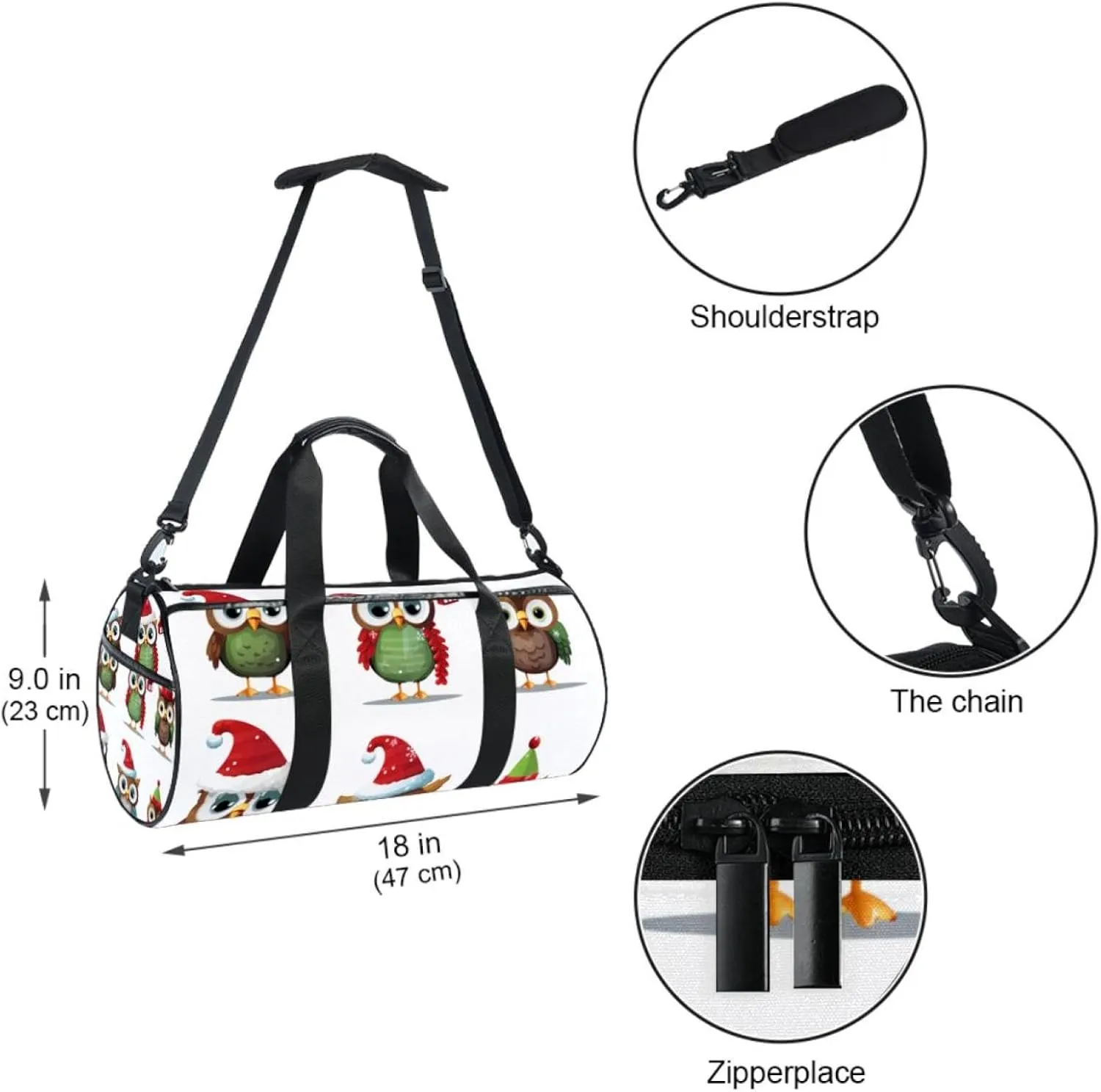Gym Bags for Men,Travel Duffel Bags for Women,Cartoon Christmas Themed Owls,Workout Bag