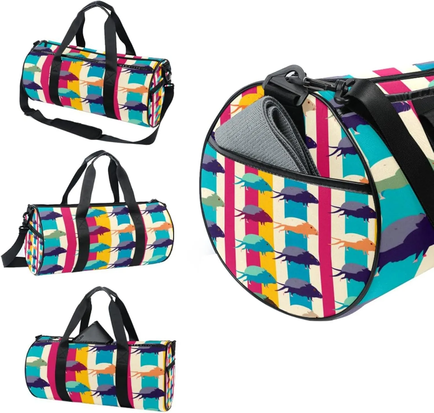 Gym Bags for Men,Travel Duffel Bags for Women,Colored Mouse Stripes,Workout Bag