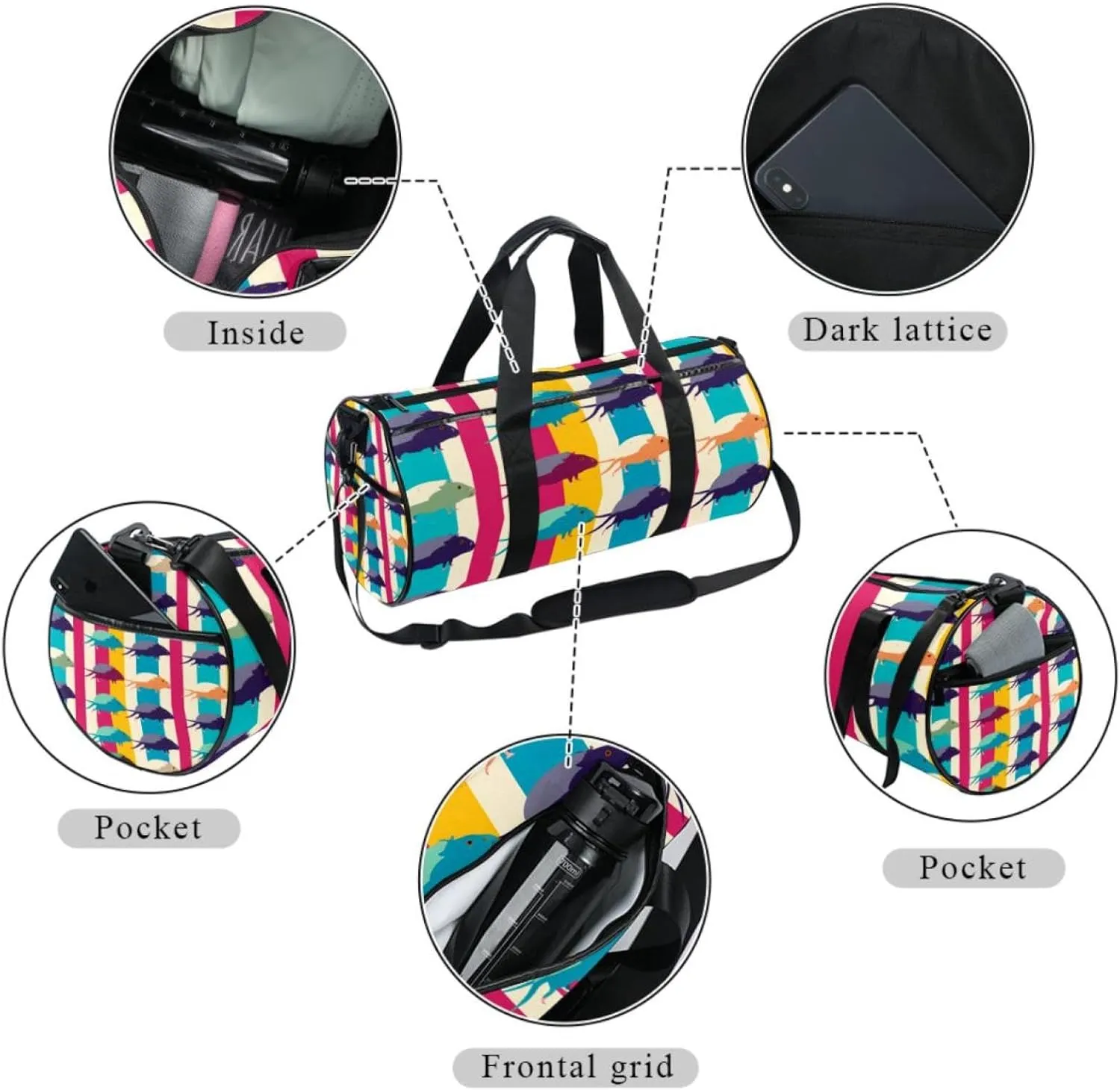 Gym Bags for Men,Travel Duffel Bags for Women,Colored Mouse Stripes,Workout Bag