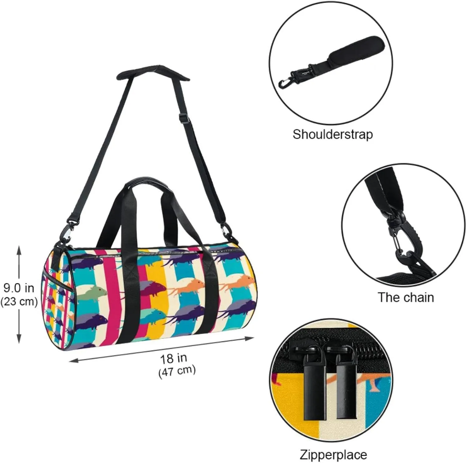 Gym Bags for Men,Travel Duffel Bags for Women,Colored Mouse Stripes,Workout Bag