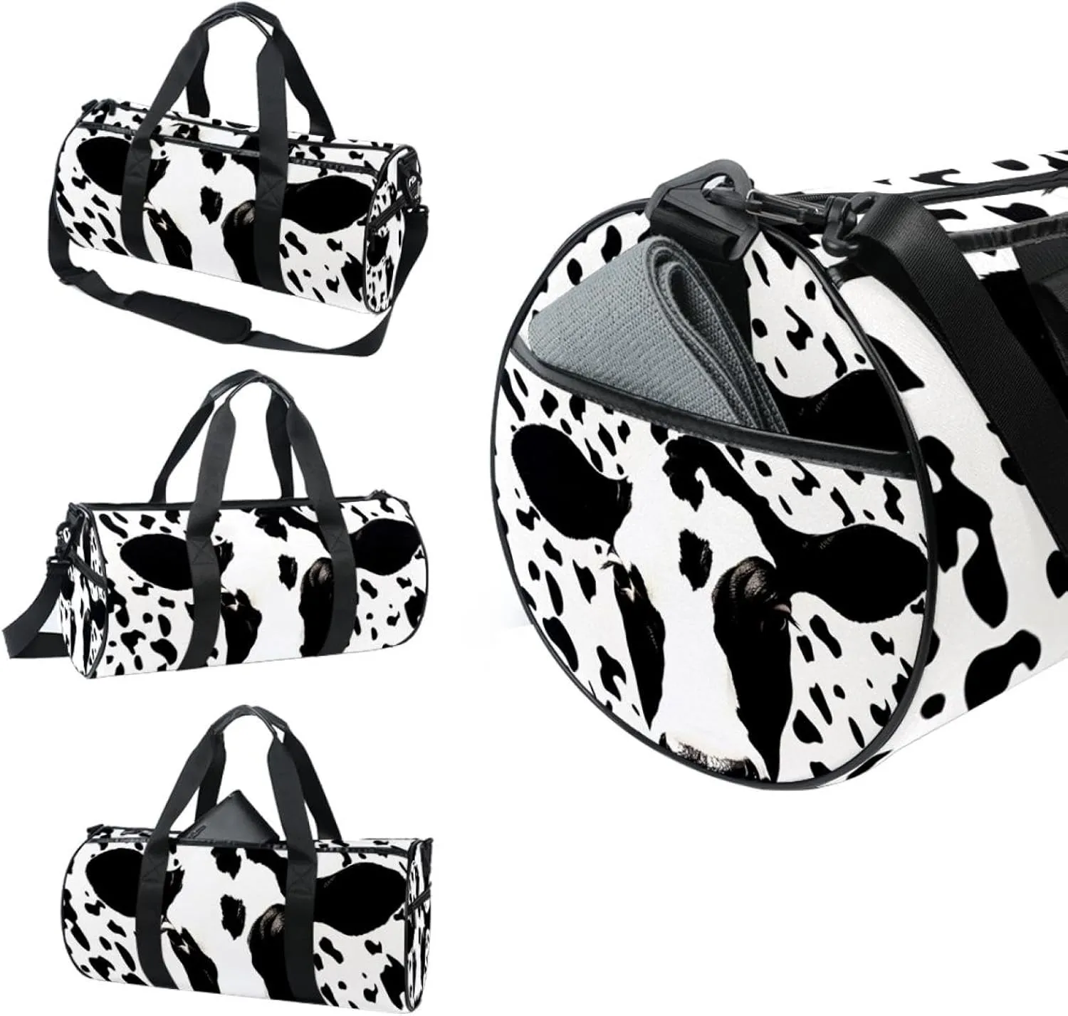 Gym Bags for Men,Travel Duffel Bags for Women,Cow Print White Black,Workout Bag