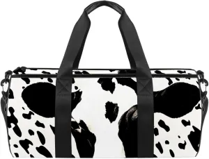 Gym Bags for Men,Travel Duffel Bags for Women,Cow Print White Black,Workout Bag