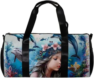 Gym Bags for Men,Travel Duffel Bags for Women,Dolphin Mermaid Undersea Coral,Workout Bag