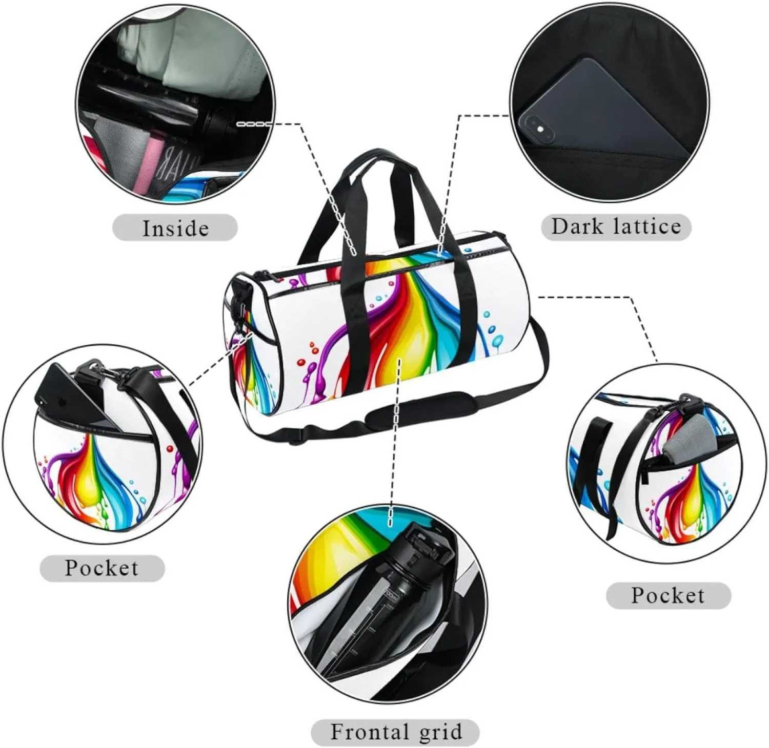 Gym Bags for Men,Travel Duffel Bags for Women,Drop and Rainbow,Workout Bag