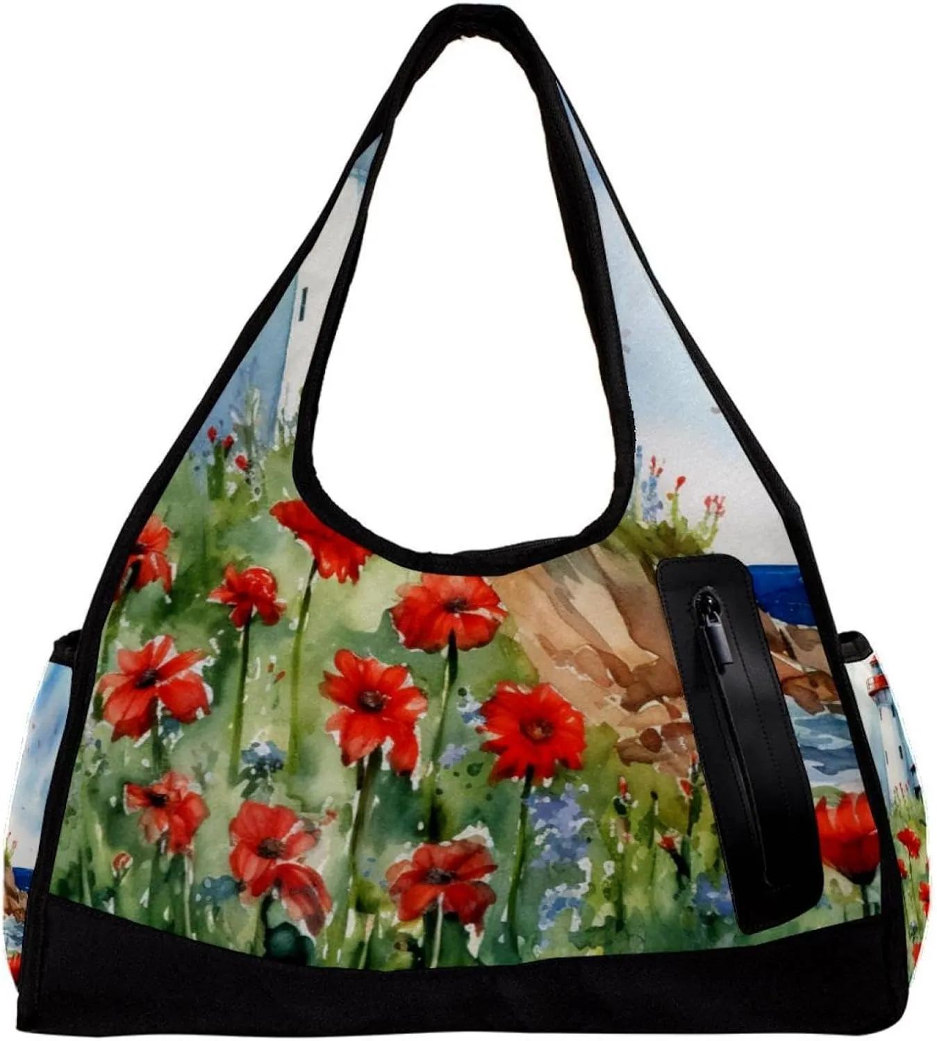 Gym Bags for Men,Travel Duffel Bags for Women,Flower Bush Summer Lighthouse,Workout Bag