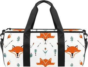Gym Bags for Men,Travel Duffel Bags for Women,Vector Pattern with Foxes and Arrows,Workout Bag