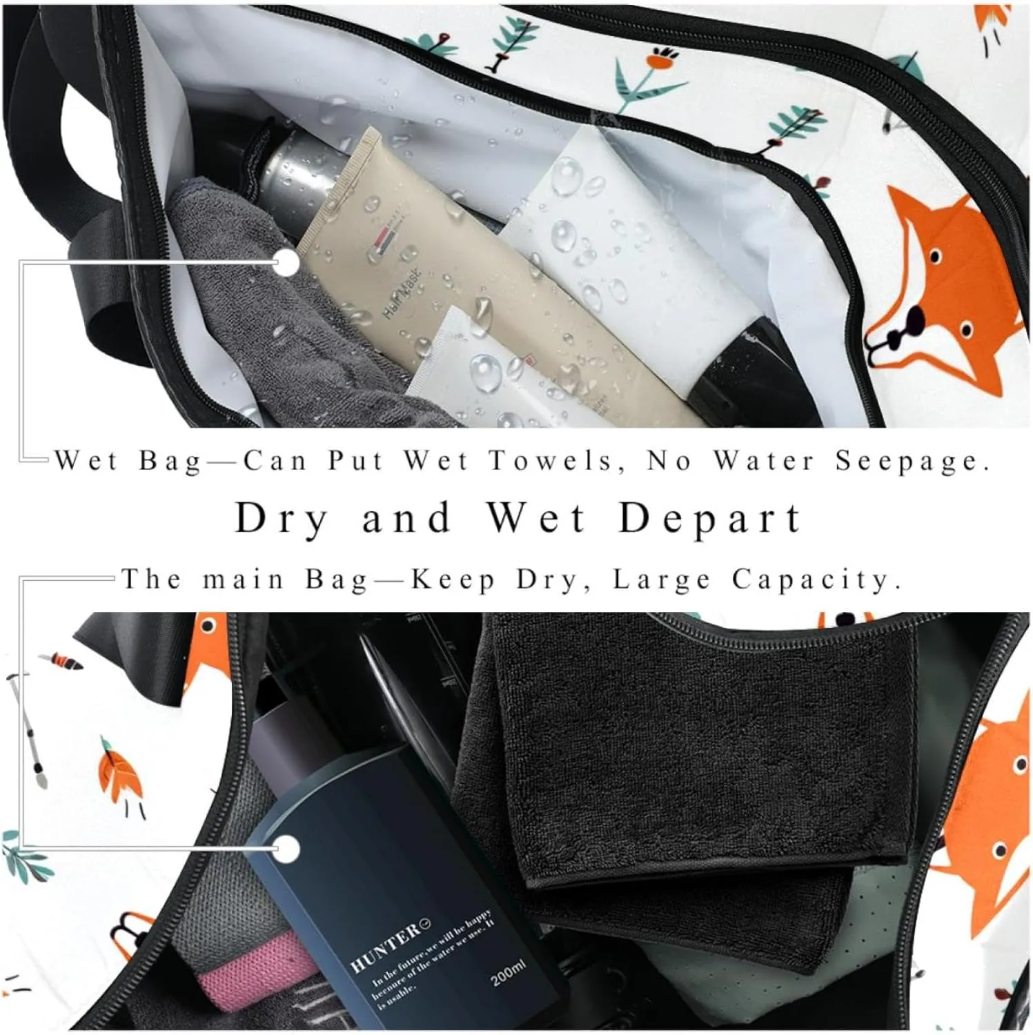 Gym Bags for Men,Travel Duffel Bags for Women,Vector Pattern with Foxes and Arrows,Workout Bag