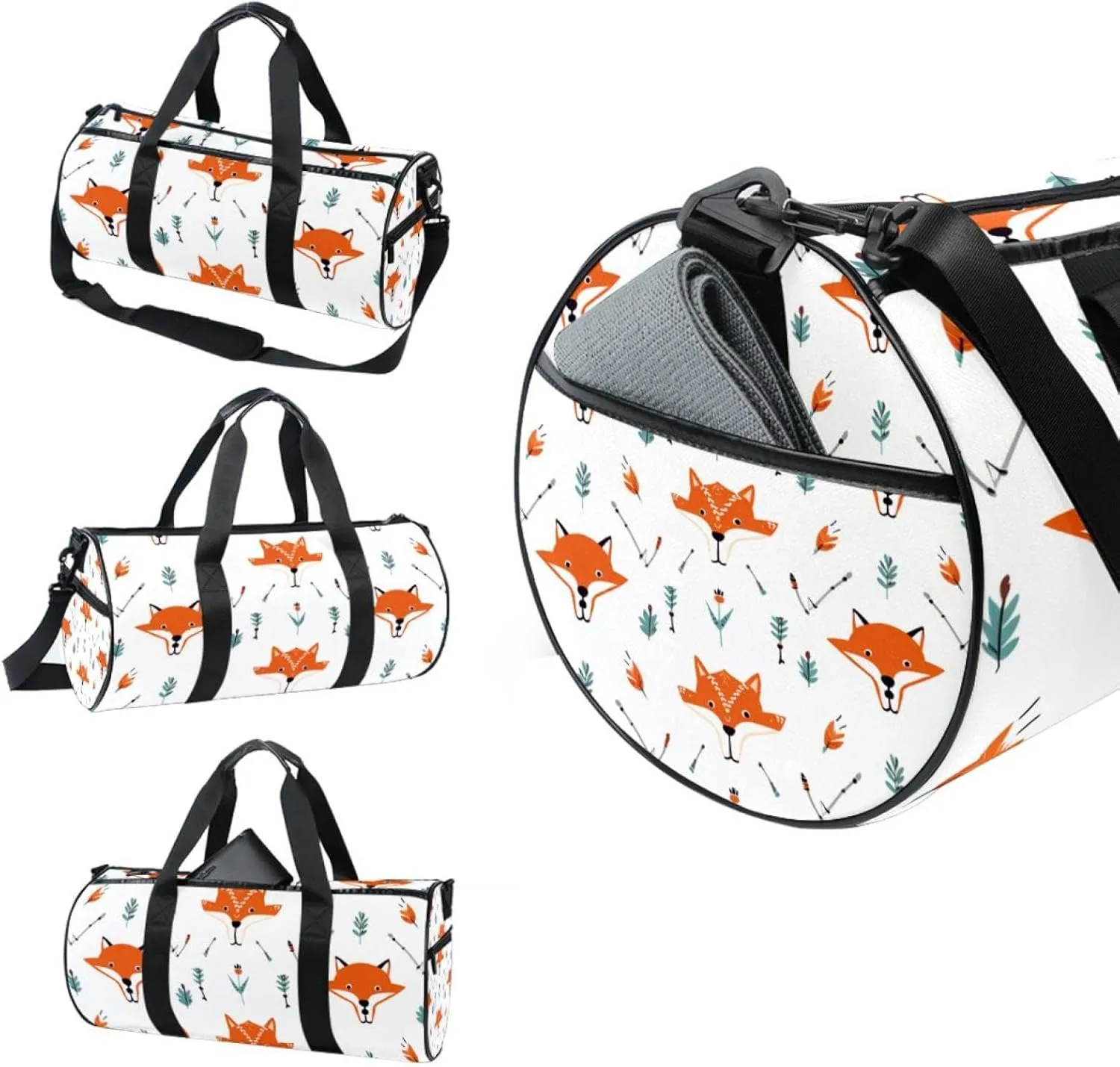 Gym Bags for Men,Travel Duffel Bags for Women,Vector Pattern with Foxes and Arrows,Workout Bag