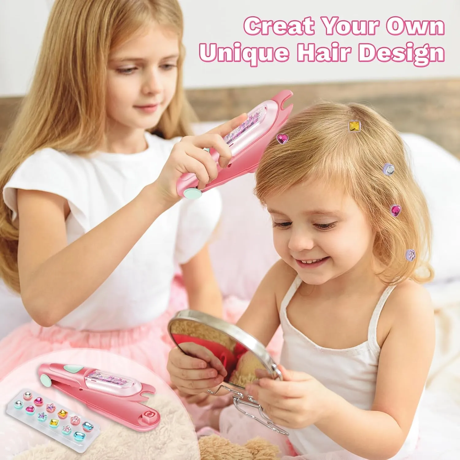 Hair Gem Stamper Kit, Bling Hair Jewels for Girls Toys, Hair Styling Tool with Reusable Shining Diamonds, Birthday Gifts Toys for Girls Ages 3 4 5 6 8-12