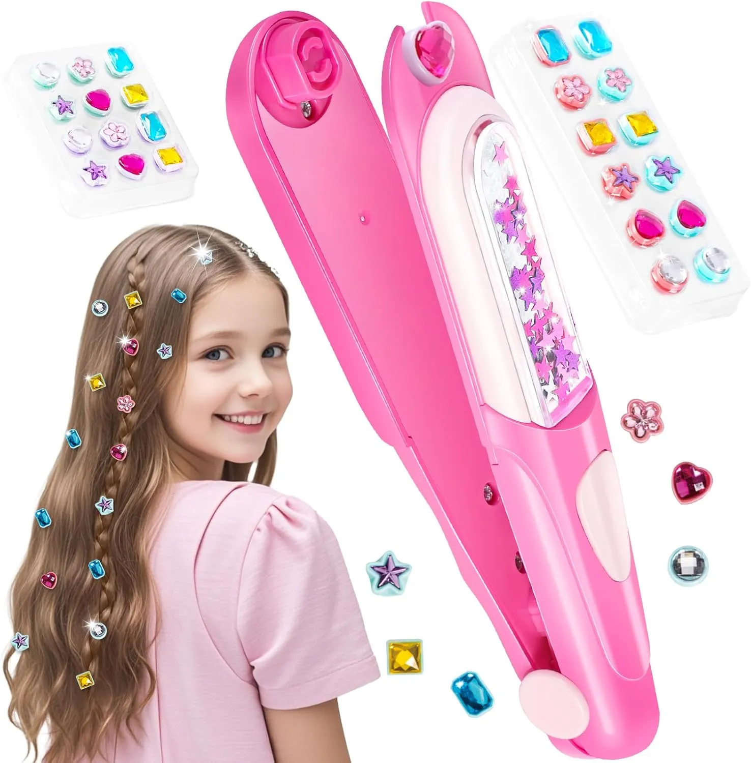 Hair Gem Stamper Kit, Bling Hair Jewels for Girls Toys, Hair Styling Tool with Reusable Shining Diamonds, Birthday Gifts Toys for Girls