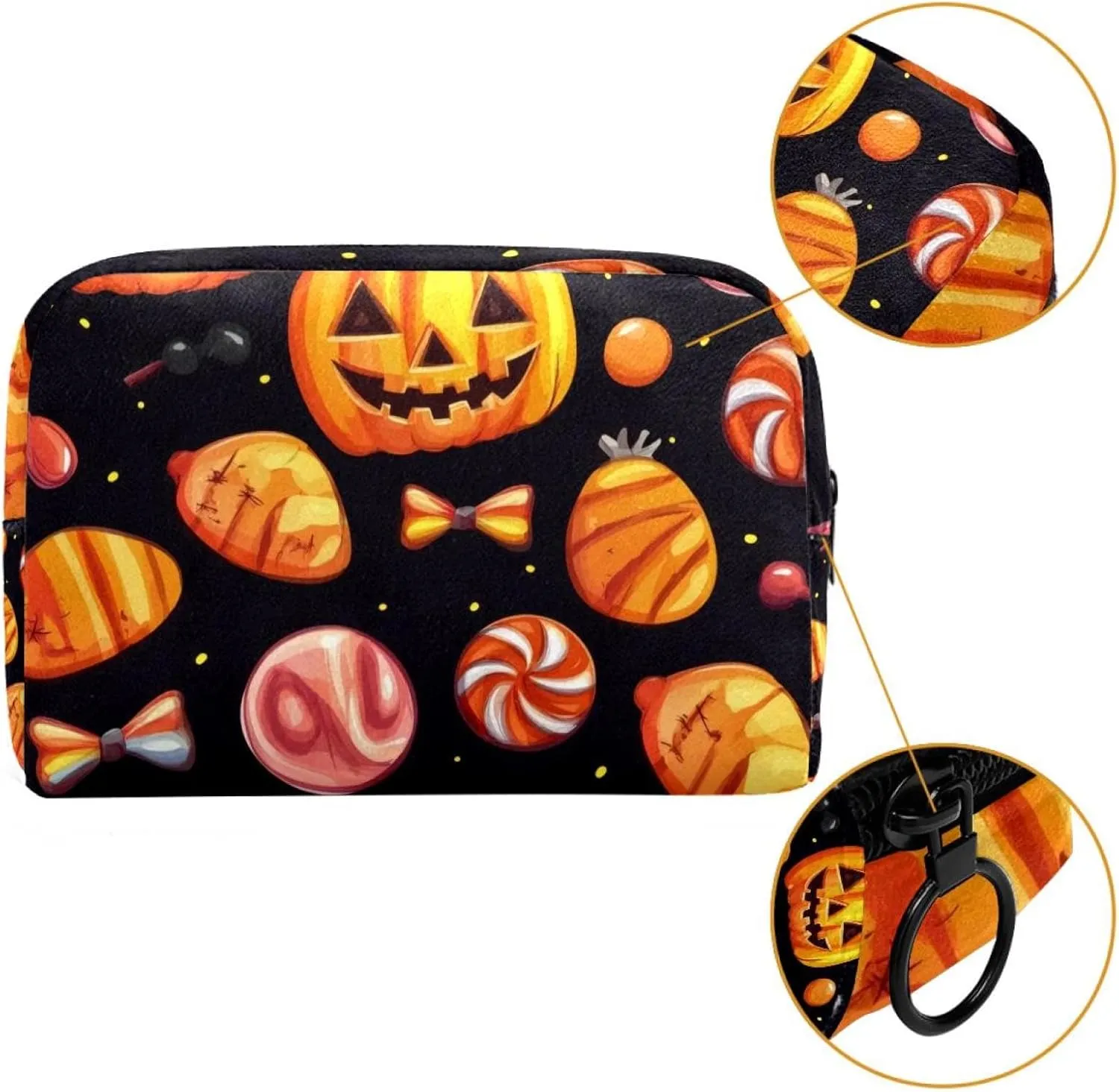 Halloween Pattern with Candy Elements Small Makeup Bag for Purse, Portable Cosmetic Bag Zipper Makeup Pouch for Women, Stationery, Toiletries, Travel Accessories