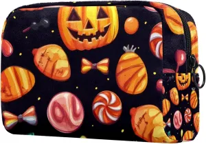 Halloween Pattern with Candy Elements Small Makeup Bag for Purse, Portable Cosmetic Bag Zipper Makeup Pouch for Women, Stationery, Toiletries, Travel Accessories