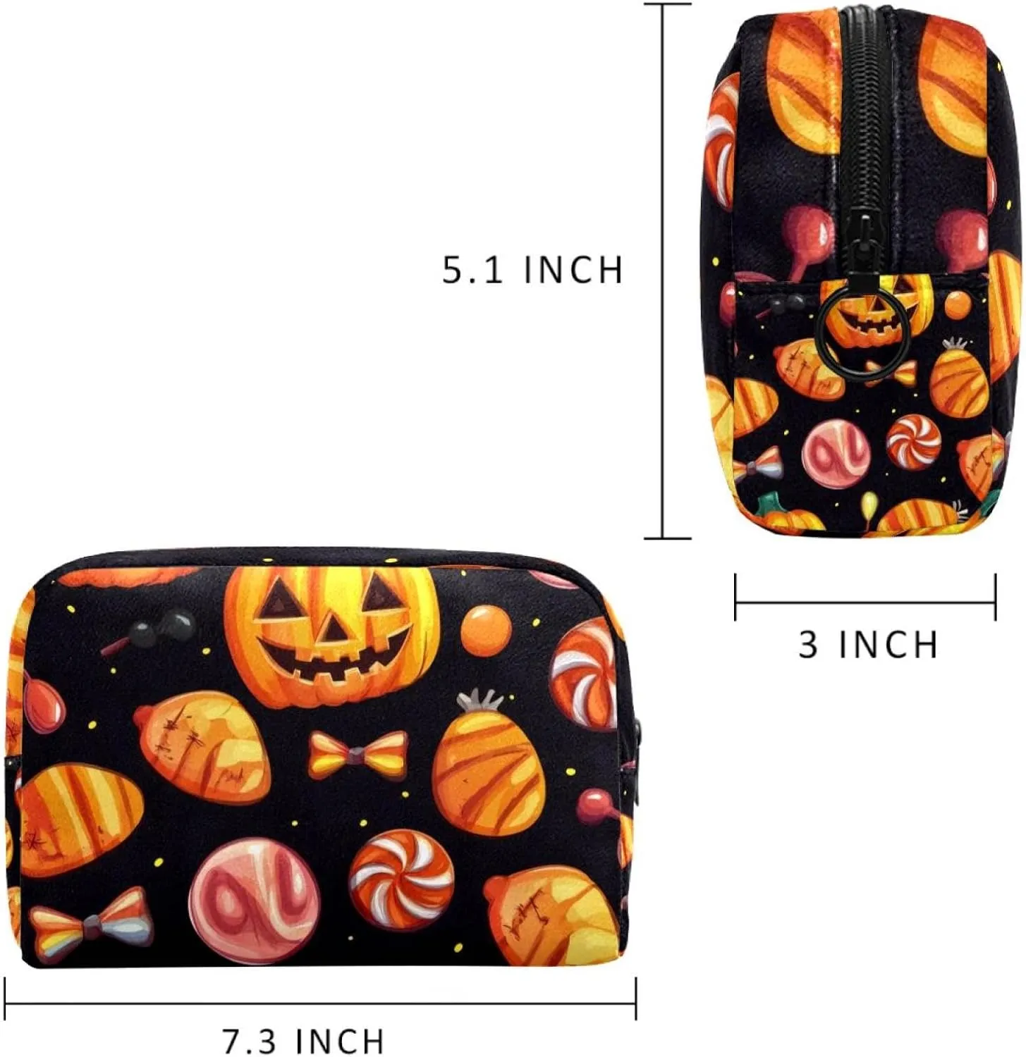 Halloween Pattern with Candy Elements Small Makeup Bag for Purse, Portable Cosmetic Bag Zipper Makeup Pouch for Women, Stationery, Toiletries, Travel Accessories