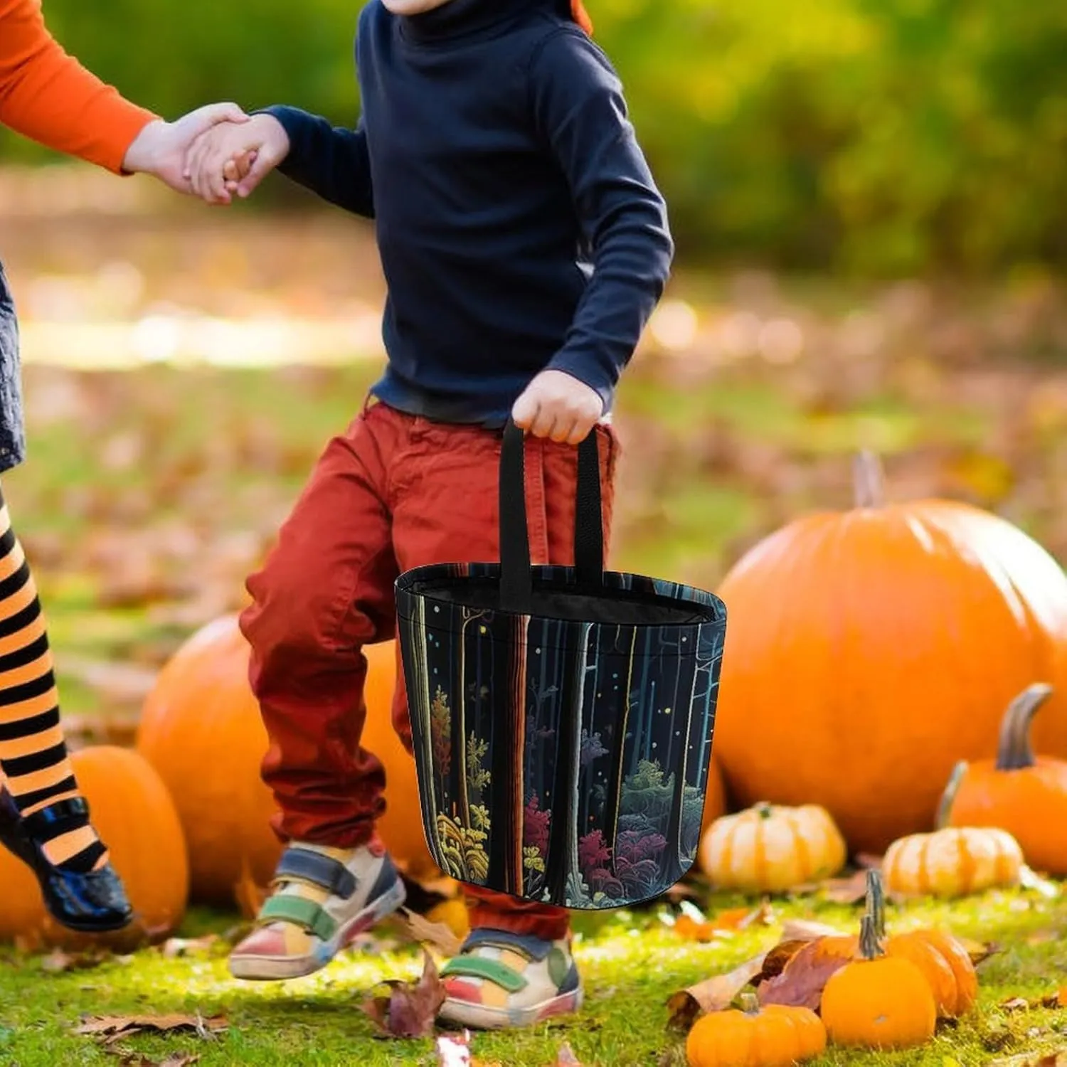 Halloween Trick Or Treat Bags Halloween Tote Bag Blue And White Flowers Gift Bags Halloween Candy Buckets