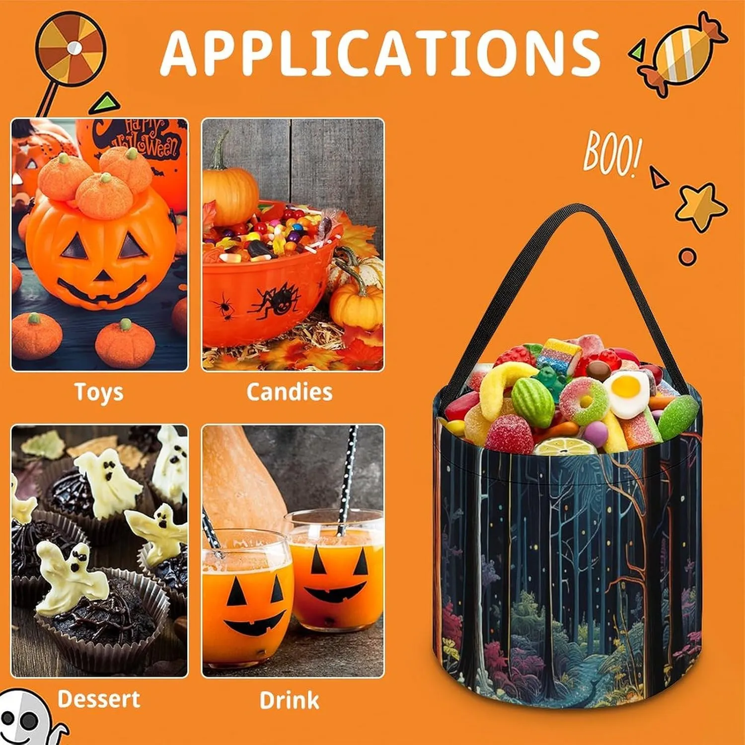 Halloween Trick Or Treat Bags Halloween Tote Bag Blue And White Flowers Gift Bags Halloween Candy Buckets