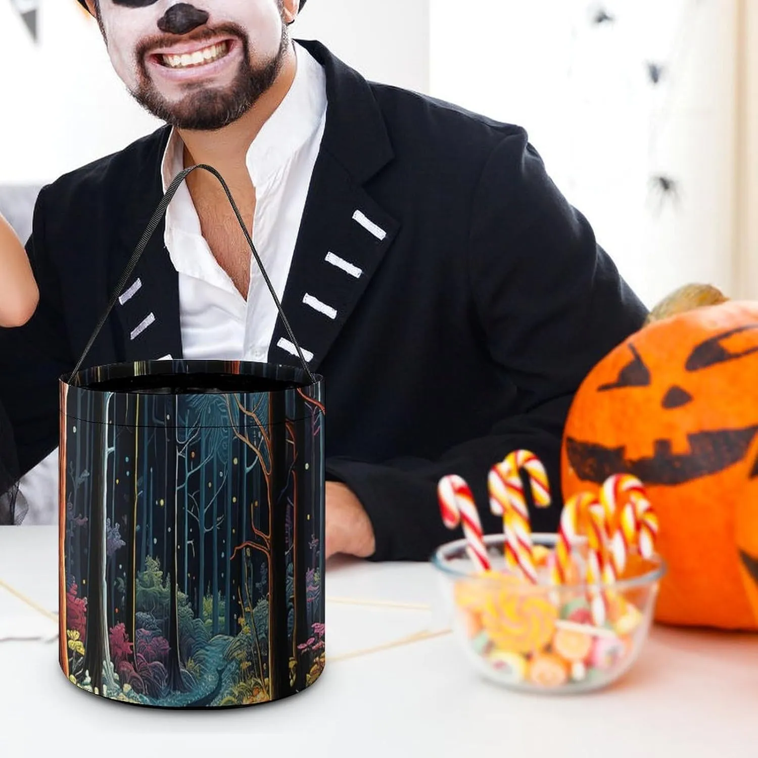 Halloween Trick Or Treat Bags Halloween Tote Bag Blue And White Flowers Gift Bags Halloween Candy Buckets