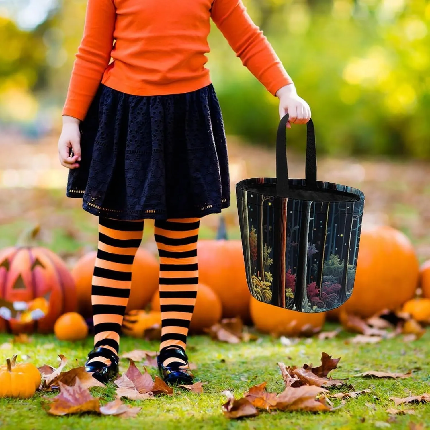 Halloween Trick Or Treat Bags Halloween Tote Bag Blue And White Flowers Gift Bags Halloween Candy Buckets