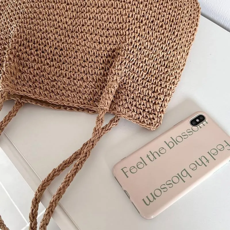 Handmade Purse Straw Shoulder Bag for Women Summer Chic Woven Tote Handbag Beach Shoulder Purse with Handles Brown