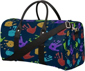 Handprints Grunge Travel Duffel Bag Sport Gym Novelty Duffle Bag Weekender Overnight Tote Bag Foldable Carry on Bag Training Shoulder Bag for Women Men