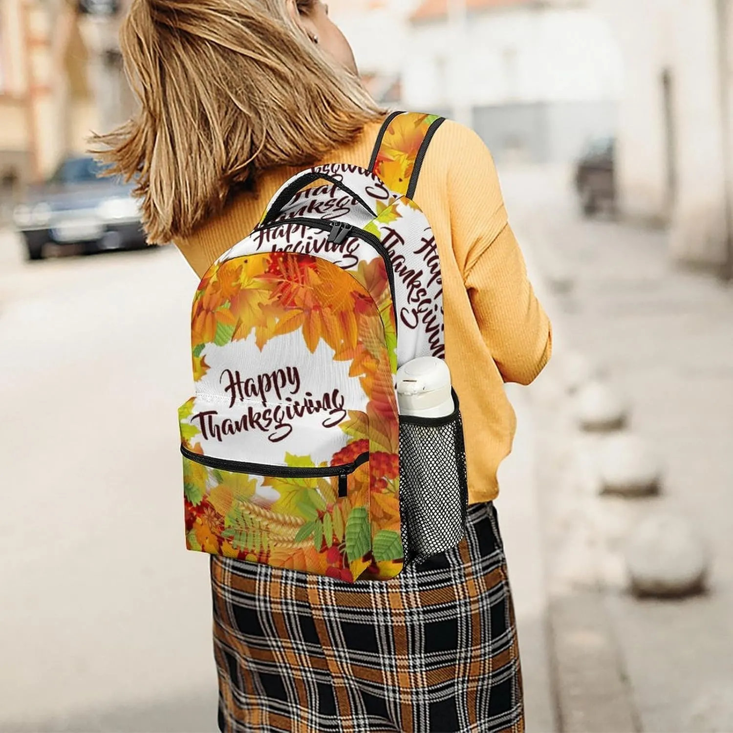 Happy Thanksgiving Foliage Backpack with Large Capacity Versatile for Daily Use Suitable for Unisex