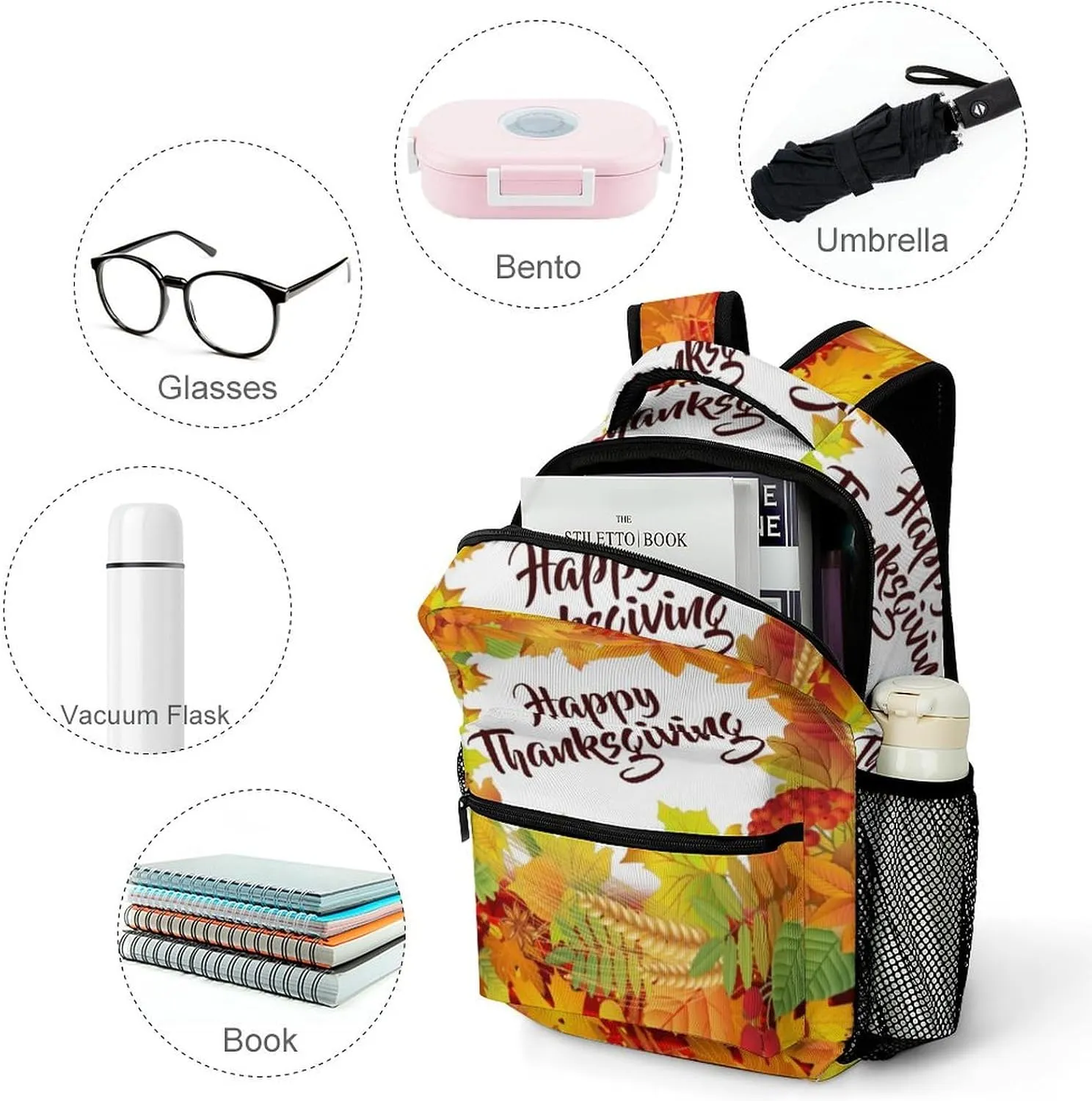 Happy Thanksgiving Foliage Backpack with Large Capacity Versatile for Daily Use Suitable for Unisex