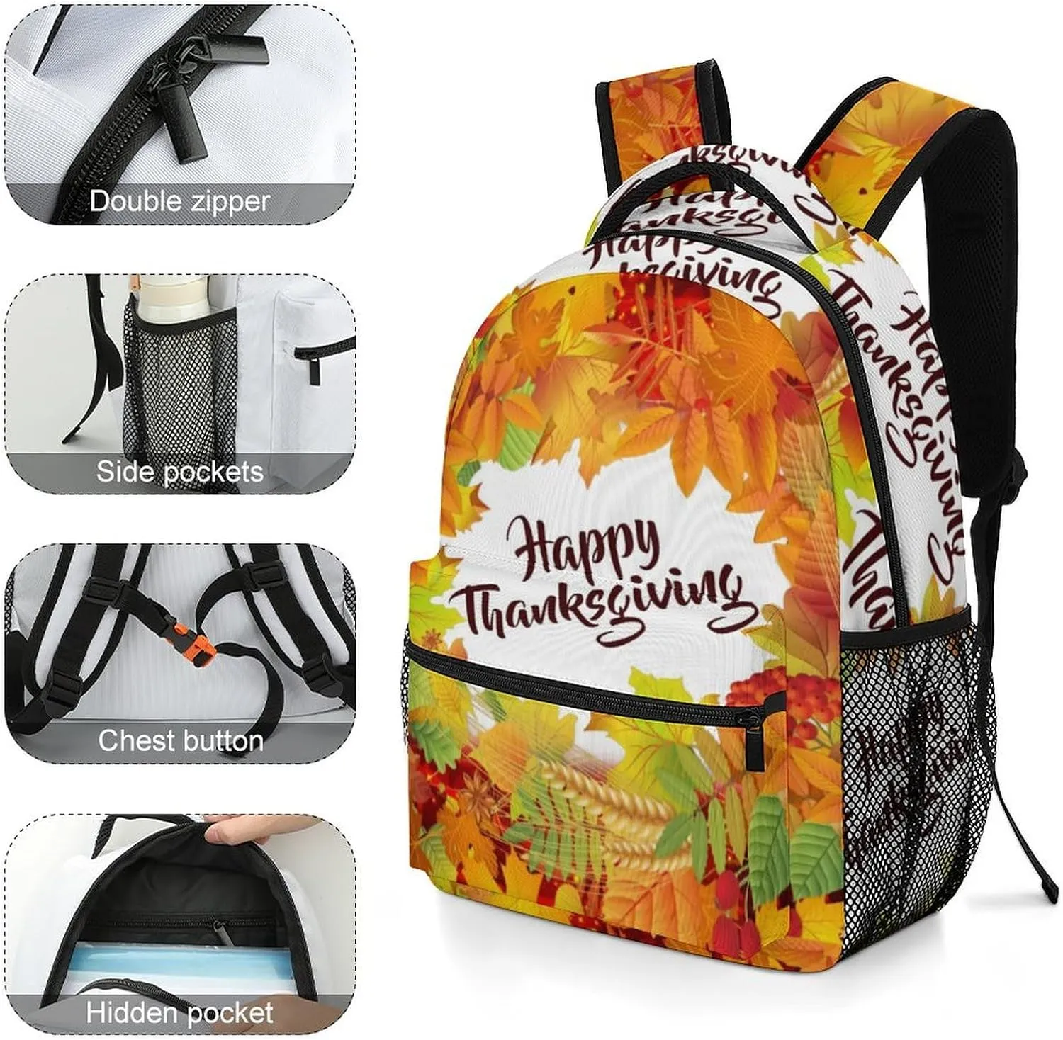 Happy Thanksgiving Foliage Backpack with Large Capacity Versatile for Daily Use Suitable for Unisex