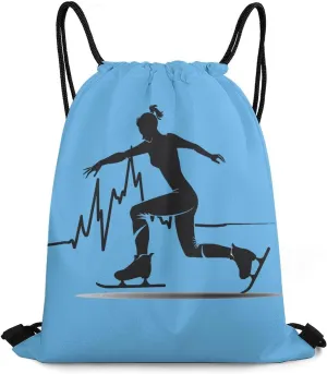 Heartbeat Ice Skating Drawstring Backpack Durable String Bag Sports Sackpack Cinch Bags for Gym Travel