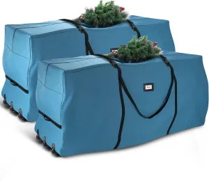 Hearth & Harbor Christmas Tree Storage Bag – Waterproof Christmas Tree Storage Box – Waterproof Christmas Tree Bag With Reinforced Handles & Dual Zipper – 600D Oxford – 9 ft with Wheels – Pack of 2