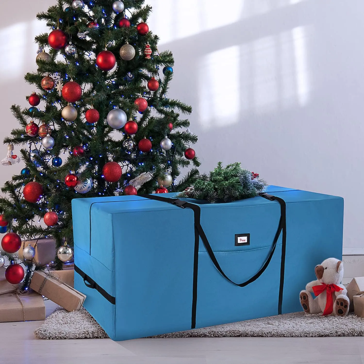 Hearth & Harbor Christmas Tree Storage Bag – Waterproof Christmas Tree Storage Box – Waterproof Christmas Tree Bag With Reinforced Handles & Dual Zipper – 600D Oxford – 9 ft with Wheels – Pack of 2