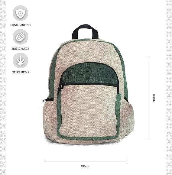 Hemp Backpack Lightweighted 100% Natural Hemp Cotton Fabric Casual Daypack Multipurpose Handmade Bag For Travel, Hiking, Yoga, Picnic(Green 2 Sided)