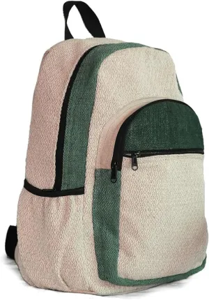 Hemp Backpack Lightweighted 100% Natural Hemp Cotton Fabric Casual Daypack Multipurpose Handmade Bag For Travel, Hiking, Yoga, Picnic(Green 2 Sided)