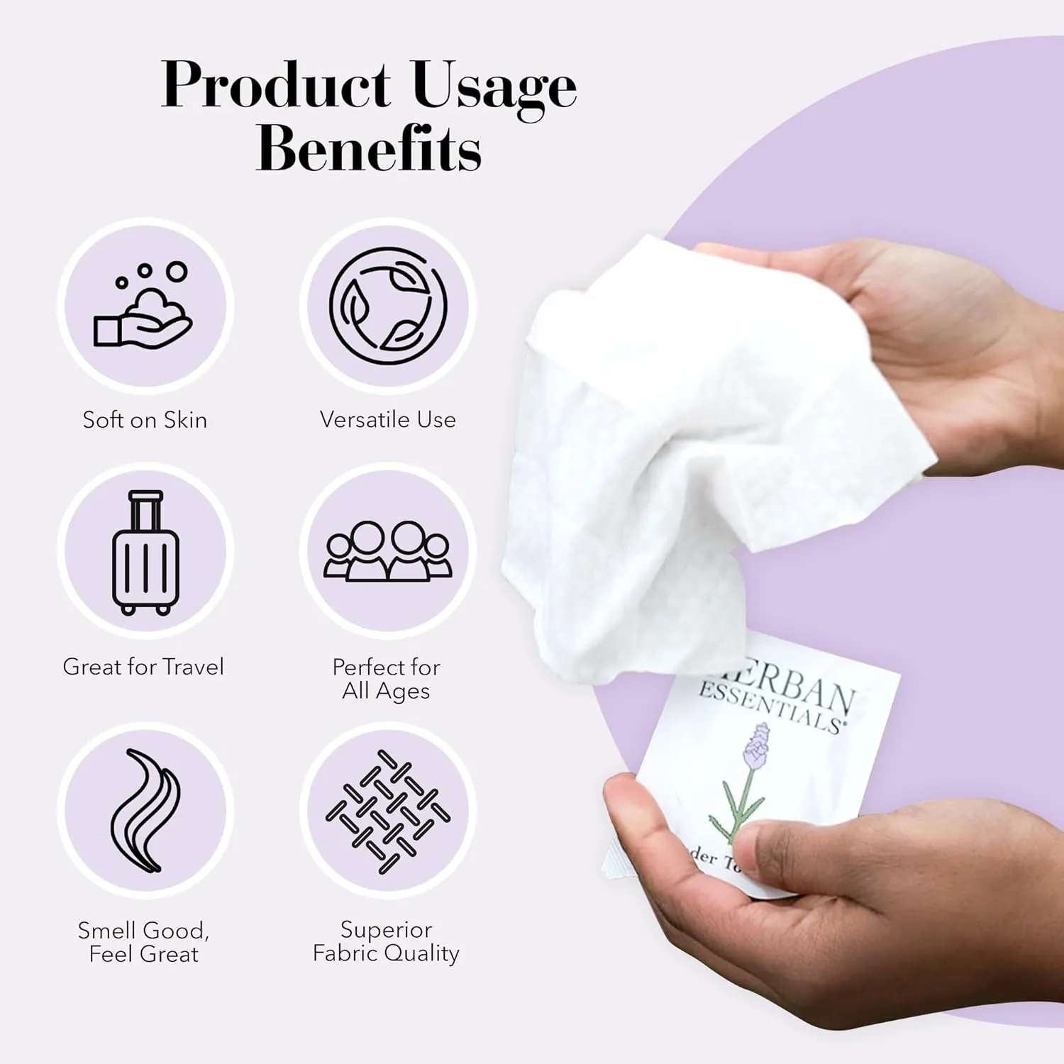 Herban Essentials - Assorted Wipes & Towelettes - Essential Oil Wipes for Hands, Face and Body - Travel Size Essentials and Toiletries - Natural, Individually Wrapped, Disposable and Moist (20 count)