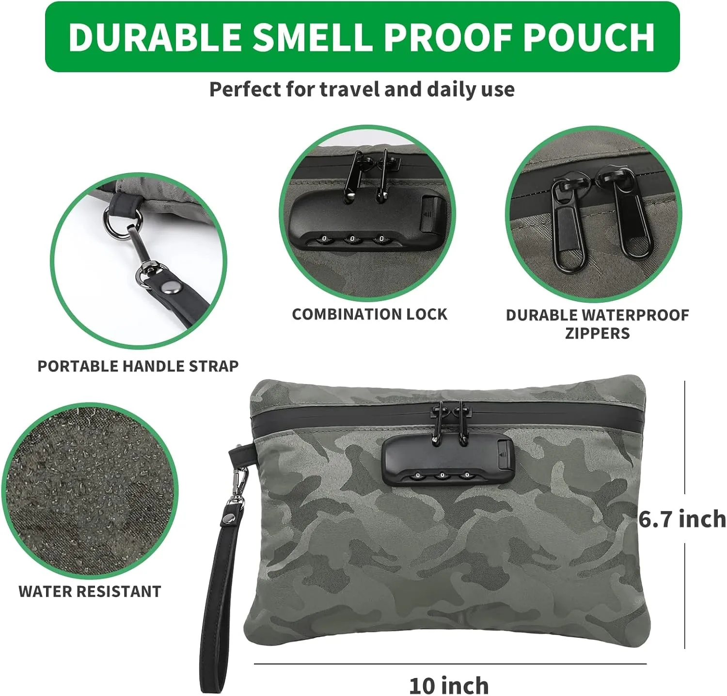 HOMEAL Smell Proof Bags,Smell Proof Pouch,Smell Proof Stash Bag,Smell Proof Container,Odor Proof Pouch,Smell Proof Box,Upgrade Smellproof Bag,Smell Proof Case,Stash Storage Odor Proof Bags Kit(Green)