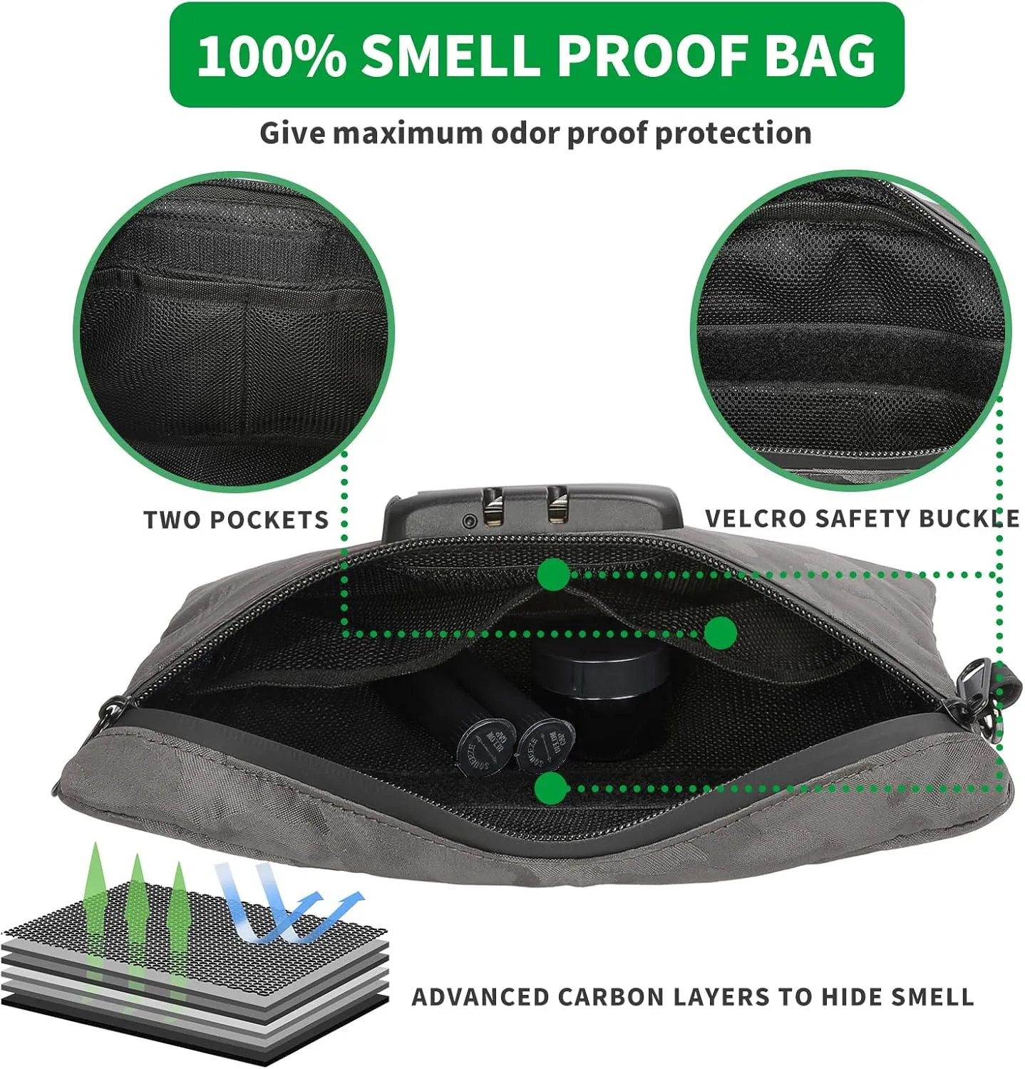 HOMEAL Smell Proof Bags,Smell Proof Pouch,Smell Proof Stash Bag,Smell Proof Container,Odor Proof Pouch,Smell Proof Box,Upgrade Smellproof Bag,Smell Proof Case,Stash Storage Odor Proof Bags Kit(Green)