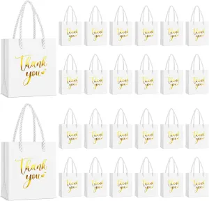 Honoson 60 Pcs Mini Gift Bag with Handle 4 x 2.75 x 4.5'' Small Thank You Paper Foil Gift Bag for Wedding Birthday Party Favor(Gold and White)