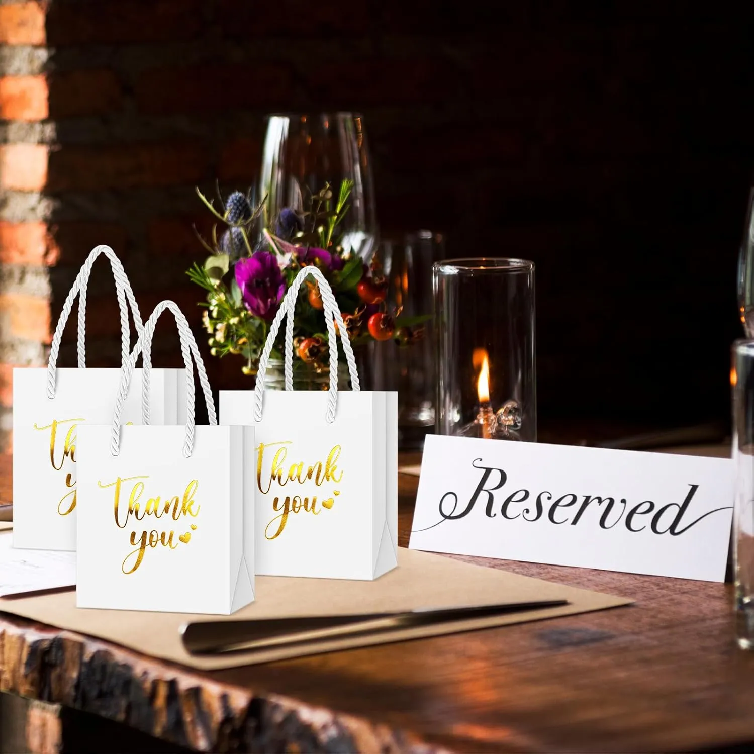 Honoson 60 Pcs Mini Gift Bag with Handle 4 x 2.75 x 4.5'' Small Thank You Paper Foil Gift Bag for Wedding Birthday Party Favor(Gold and White)