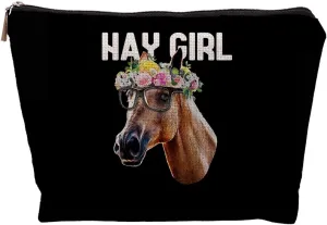 Horse Makeup Bag, Horse Gifts for Girls Women, Gifts for Horse Lovers Women, Horse Girl Gifts, Hay Girl Floral Horse Small Makeup Cosmetic Bag for Purse