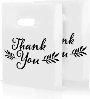 Houseables Thank You Merchandise Bags, Retail Shopping Goodie Bag, 16" x 18", 100 Pk, 1.75 Mil Thick, Black, White, Die Cut Handles, Tear-Resistant, 100% Recyclable, Plastic, Low Density, Glossy