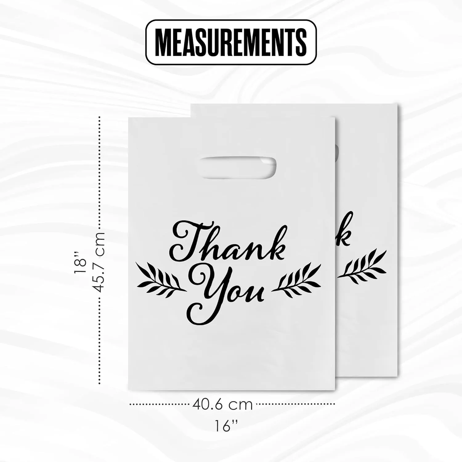 Houseables Thank You Merchandise Bags, Retail Shopping Goodie Bag, 16" x 18", 100 Pk, 1.75 Mil Thick, Black, White, Die Cut Handles, Tear-Resistant, 100% Recyclable, Plastic, Low Density, Glossy