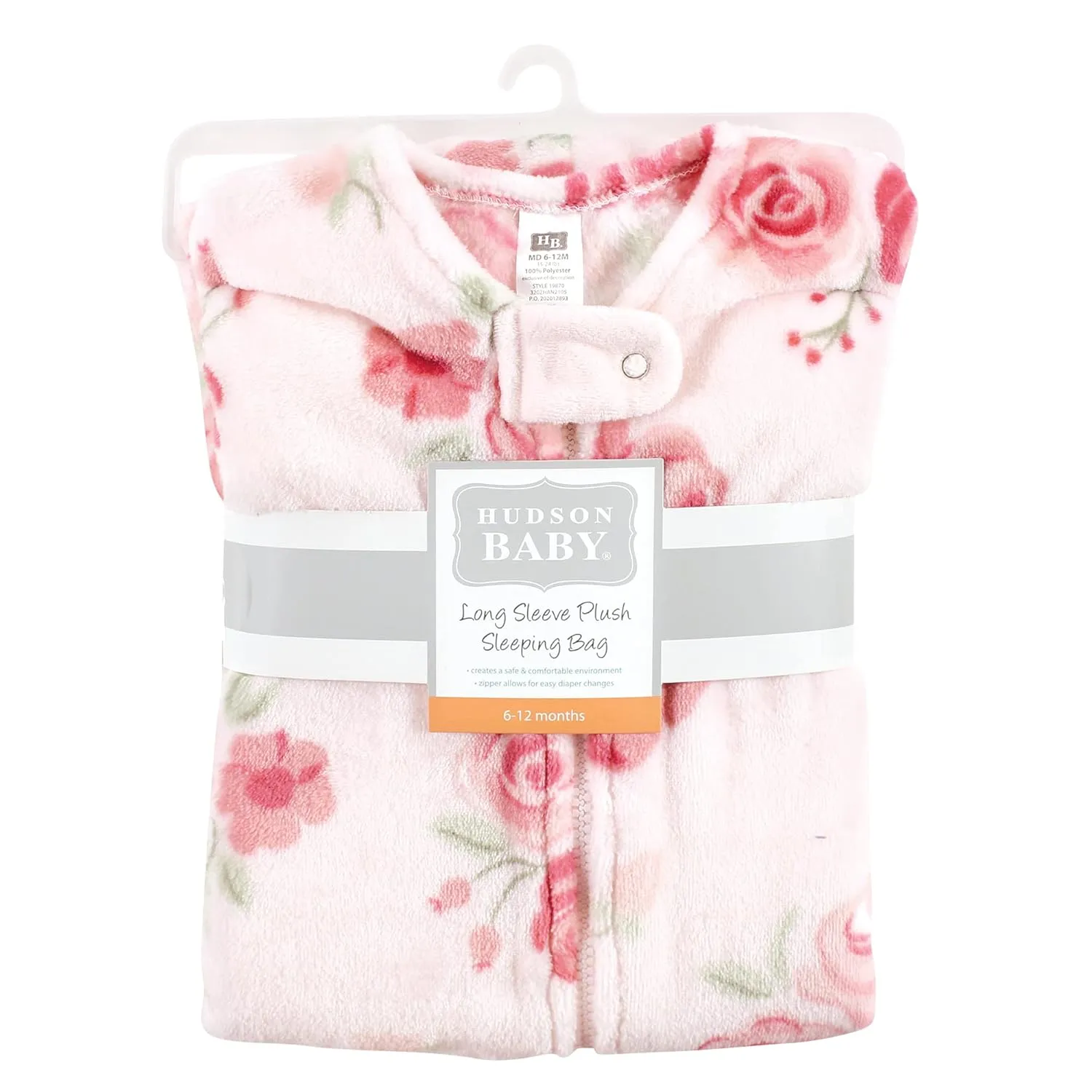 Hudson Baby Unisex Baby Plush Sleeping Bag, Sack, Blanket, Blush Rose Long-Sleeve, 12-18 Months