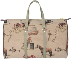 Huntley Equestrian 02135 Western Tapestry English Design Duffle Bag Lightweight Patterned Cotton Heavy Duty Handles Center Zipper Reinforced Bottom Durable & Long Lasting