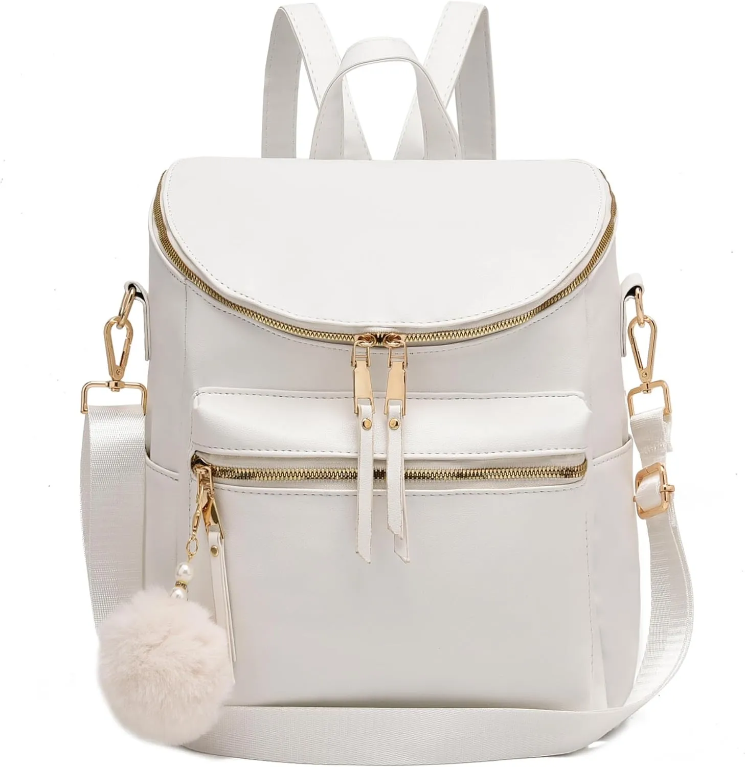 I IHAYNER Women Backpack Purse Fashion Leather Large Designer Travel Bag Ladies Shoulder Bags with Pompom Backpack for College Work
