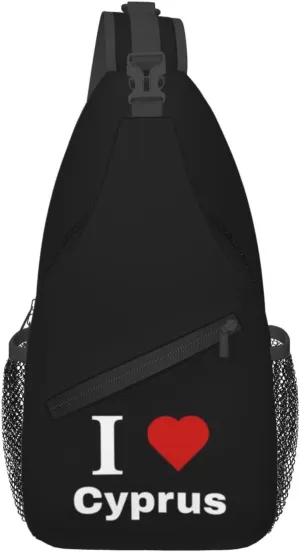 I love Cyprus Crossbody Bags For Women Men Chest Backpack Gym Shoulder Bag Travel Outdoor Sports Casual Crossbody Bags