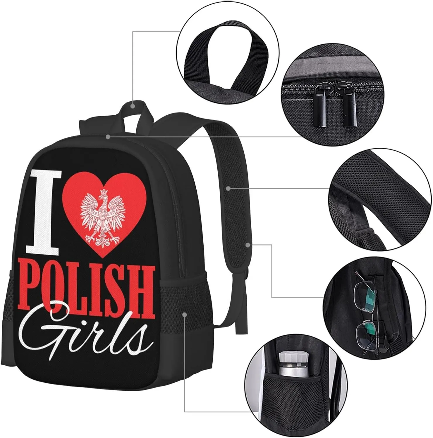 I Love Polish Womens Casual Backpacks Large Capacity Backpack Laptop Rucksack Sport Daypack Commuter Bags with Adjustable Strap for Traveling Camping