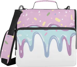Ice Cream Candy Colorful Zipper Binder with Shoulder Strap Trapper Keeper 3 Ring Binder Organizer Large Capacity Multiple Compartments for School Office