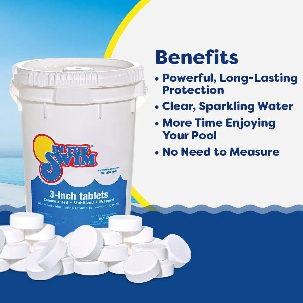 In The Swim Chlorine-Free Shock & Chlorine Tablets Bundle: 24 x 1 Pound Bags & 25 Pound Bucket of 3 Inch Stabilized Tablets