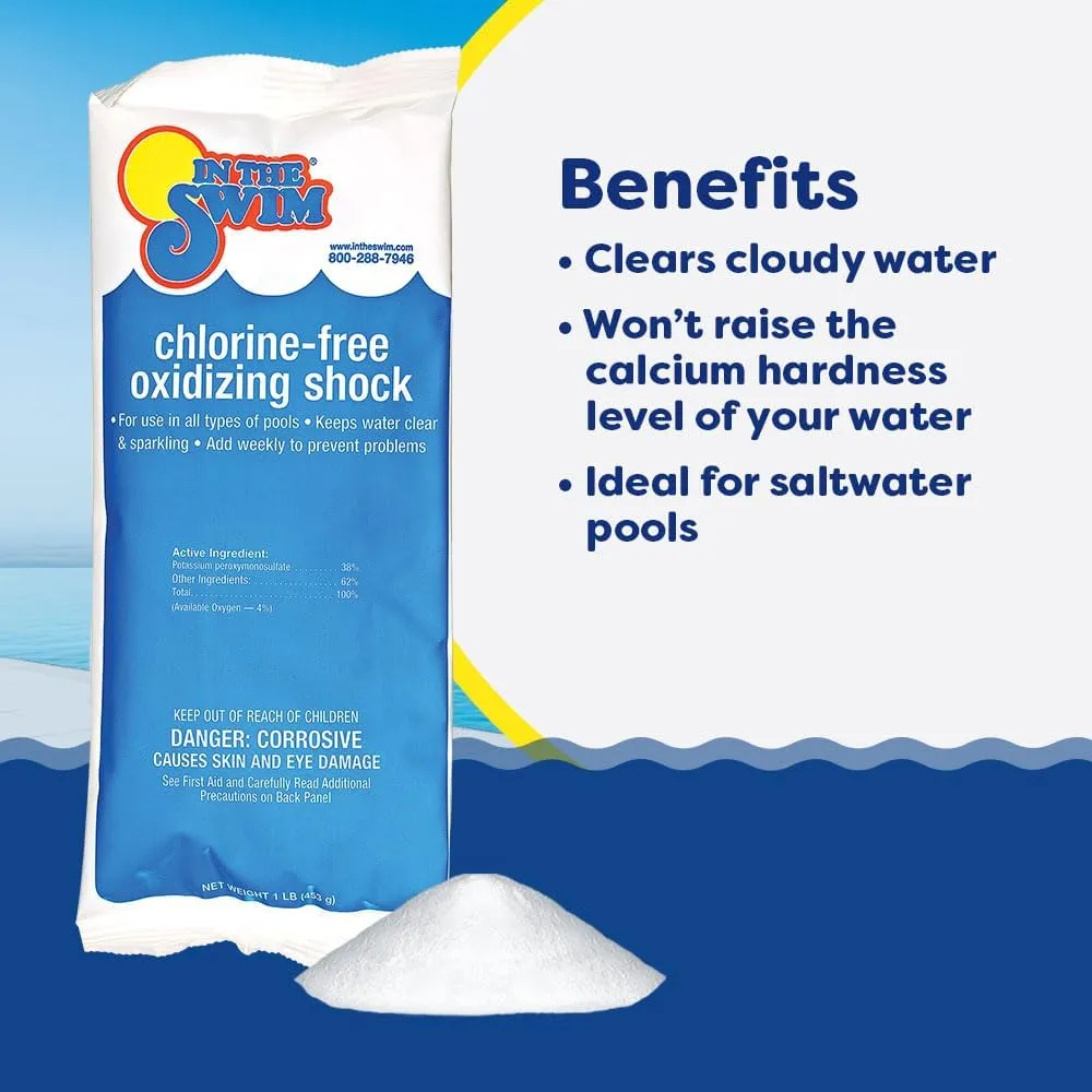 In The Swim Chlorine-Free Shock & Chlorine Tablets Bundle: 24 x 1 Pound Bags & 25 Pound Bucket of 3 Inch Stabilized Tablets
