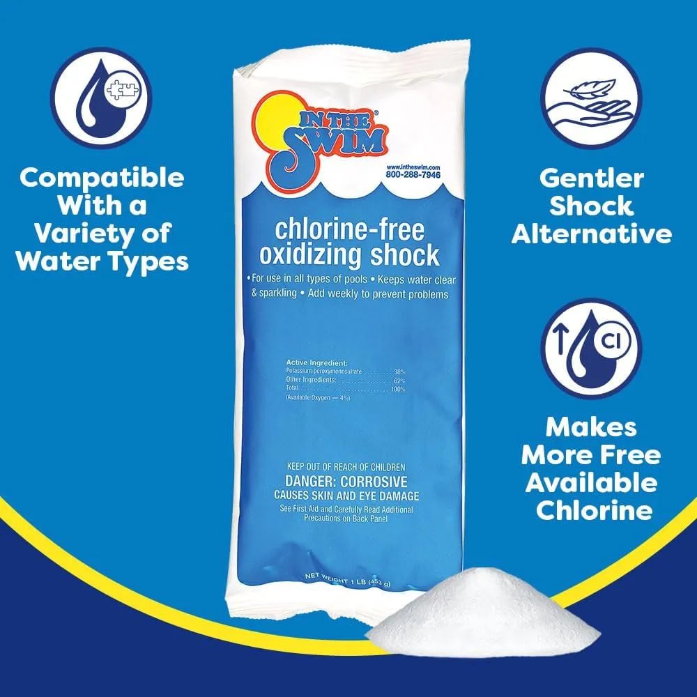 In The Swim Chlorine-Free Shock & Chlorine Tablets Bundle: 24 x 1 Pound Bags & 25 Pound Bucket of 3 Inch Stabilized Tablets